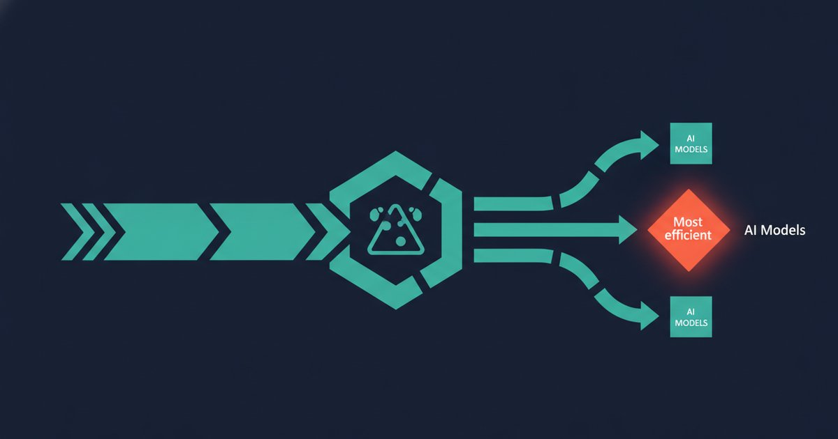 Conceptual illustration of an AI agent routing a request to the most efficient model